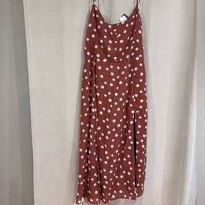 Brown dotted tie strapped midi dress